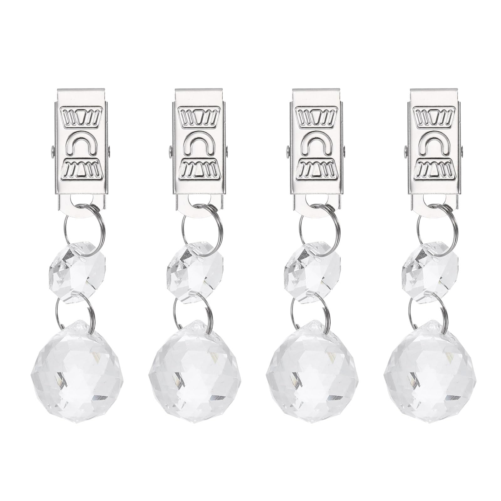 sourcing map 4Pcs Tablecloth Weights, Crystal Table Cover Weights with Metal Clips, Clear Ball Shape Pendant Curtain Weight 20mm for Outdoor Picnic Garden Table Decoration