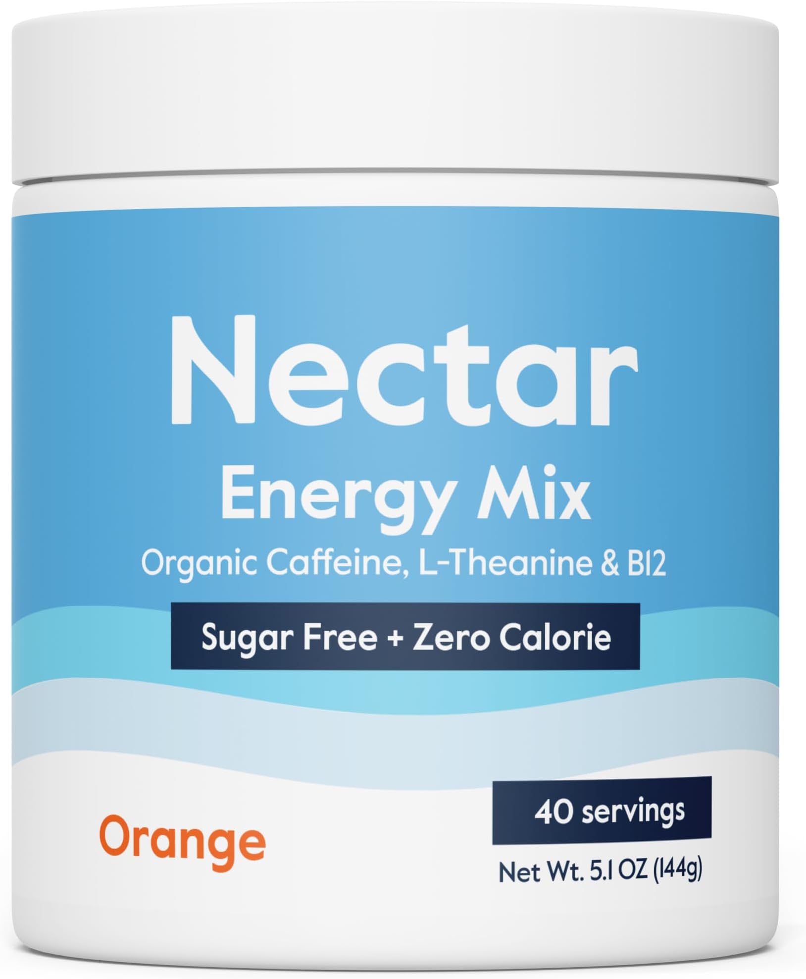 Nectar Energy Booster - Organic Caffeine, B12 & Electrolytes - Sugar Free & Zero Calorie – Healthy Coffee, Energy Drink & Soda Alternative – Hydration & Energy Supplement (Orange 40 Serving Tub)