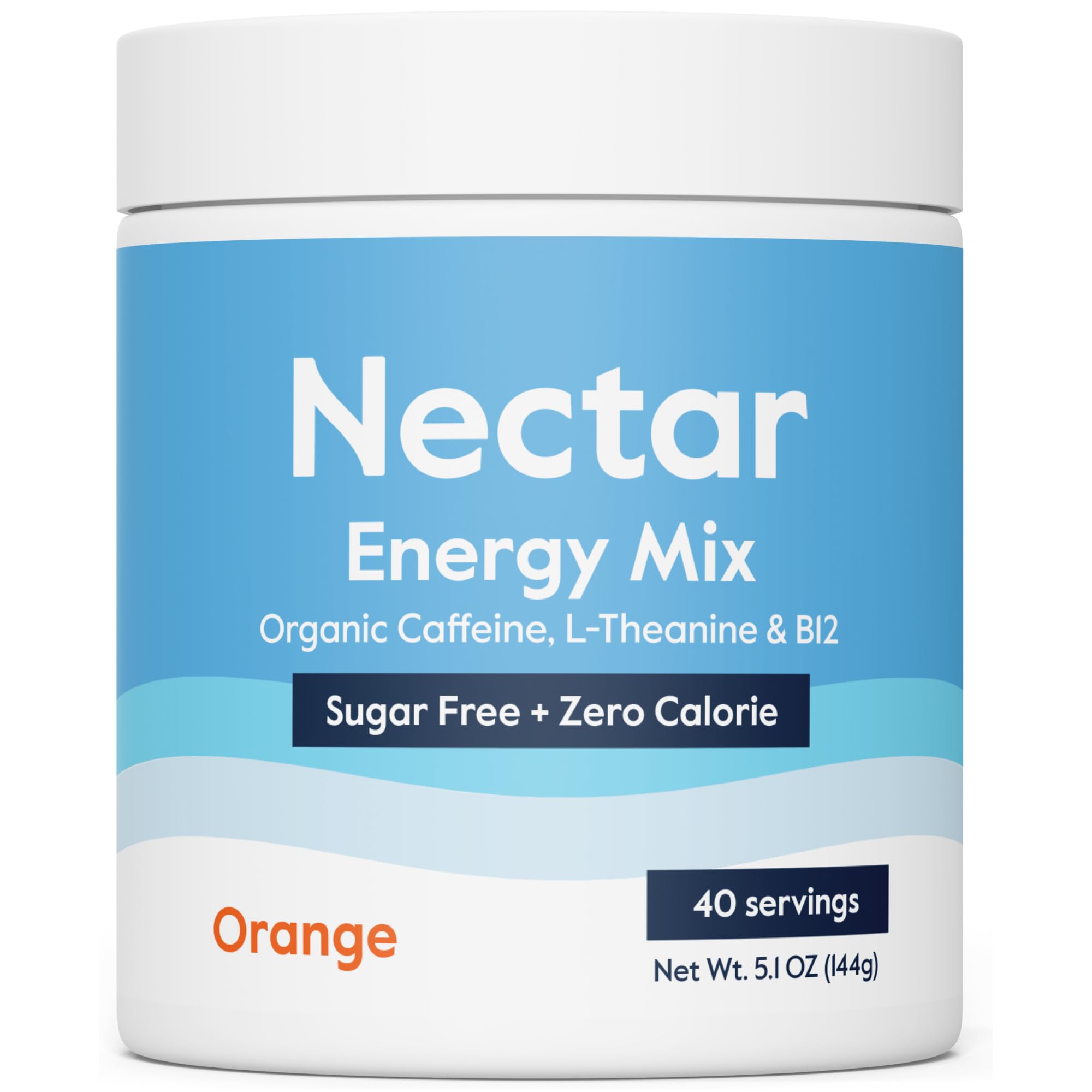 Nectar Energy Booster - Organic Caffeine, B12 & Electrolytes - Sugar Free & Zero Calorie – Healthy Coffee, Energy Drink & Soda Alternative – Hydration & Energy Supplement (Orange 40 Serving Tub)