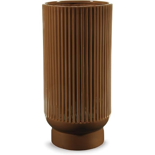 Signature Design by Ashley Avalyah Casual Indoor/Outdoor Watertight Glazed Ceramic Vase with Wide Mouth, Set of 2, Dark Brown