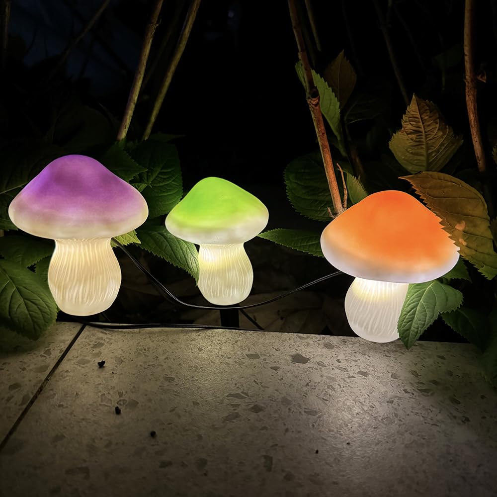buywin Mushroom Solar Lights Outdoor Garden, Solar Stake Lights with 3pcs Colorful Mushrooms - Image 2