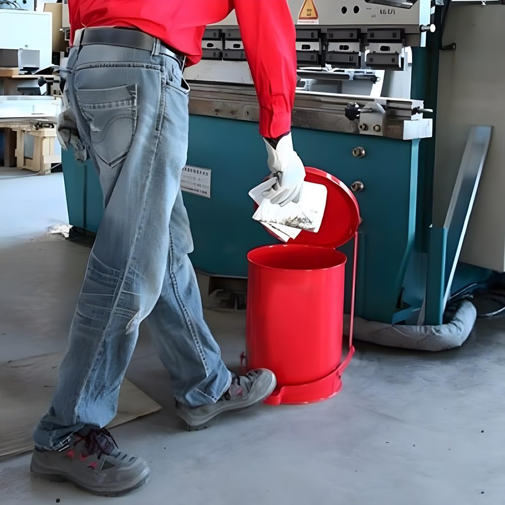 Sicherheitskanister Aus Metall Für Öllappen, Sammelbehälter Für Ölige Abfälle, Aufbewahrungskanister Mit Pedalen, Wird In Produktionslinien, Bürowerkstätten Und Kantinen Verwendet(Rosso,30x46 cm/11.9x