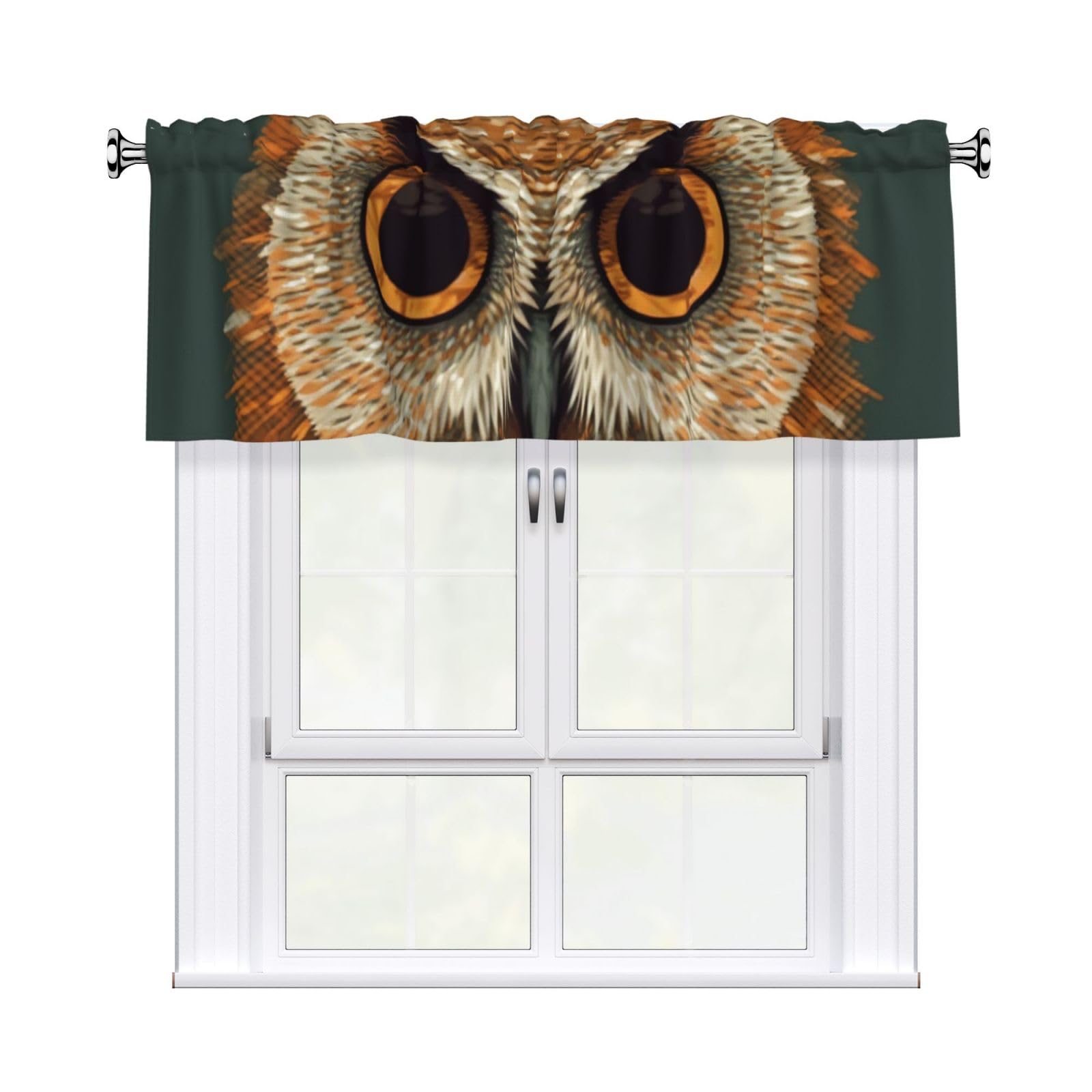 FekiLoot Owl Head Pattern Curtain Valance for Windows, Kitchen Window Valances Rod Pocket Window Treatments Short Curtains Drapes for Bathroom Bedroom Cafe Decor 54x18inch 1 Panel