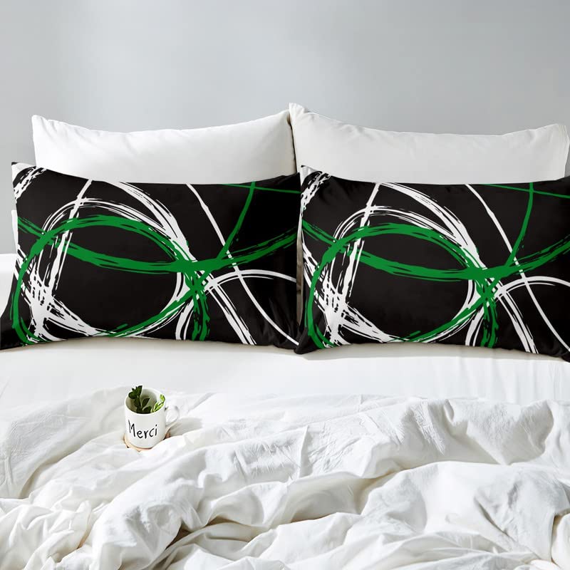 Retro Circle Bedding Duvet Cover Set Single Green Black White Stripes Bedding Set for Kids Boys Girls Abstract Art Decor Comforter Cover Set Microfiber Bedspread Cover Bedroom Bedclothes - Image 4