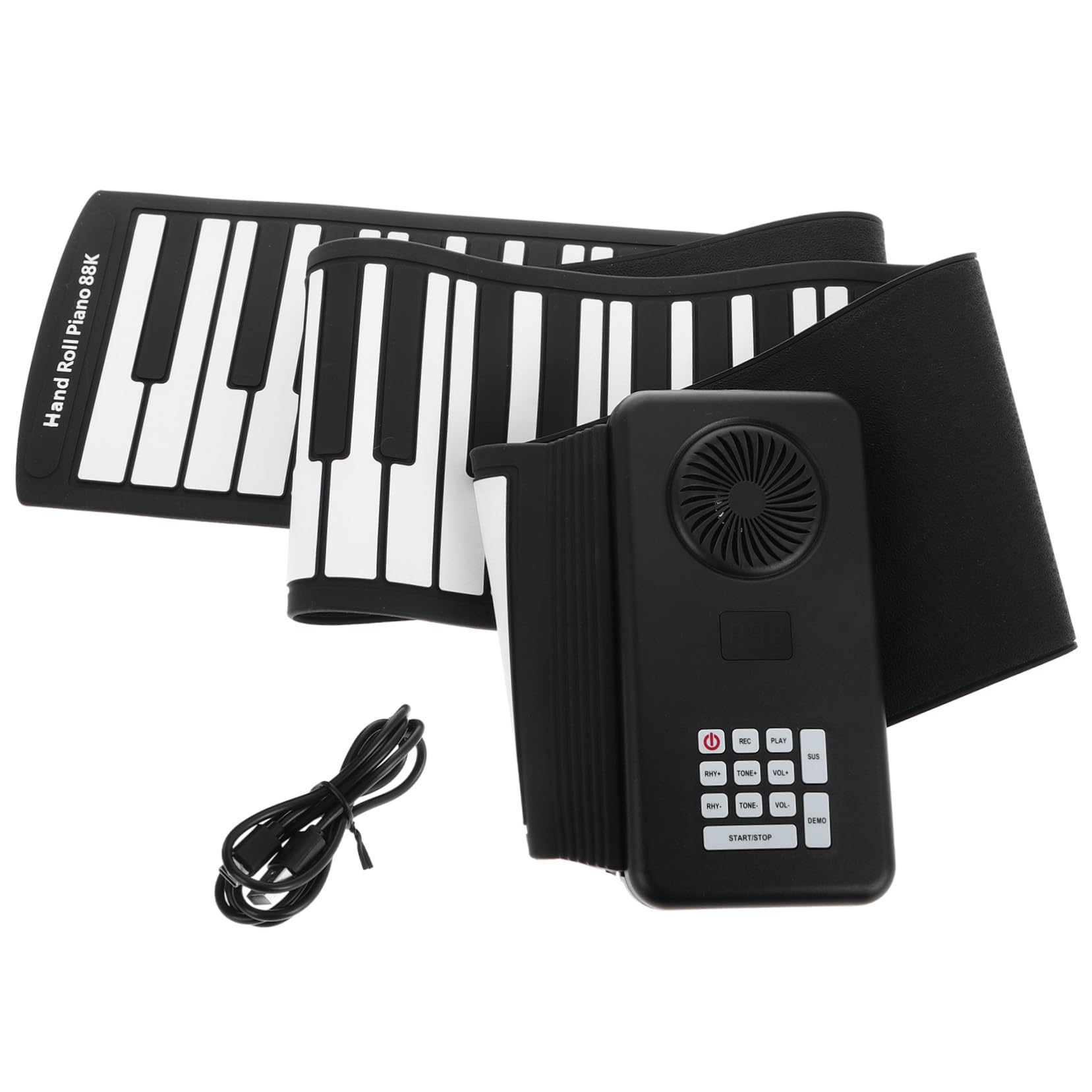 88-tasten Rolle Up Piano aus Silikon, Schwarz, Batteriebetrieben | Faltbar für Reise, mit Lautsprecher, USB Kabel im Lieferumfang, für Einsteiger