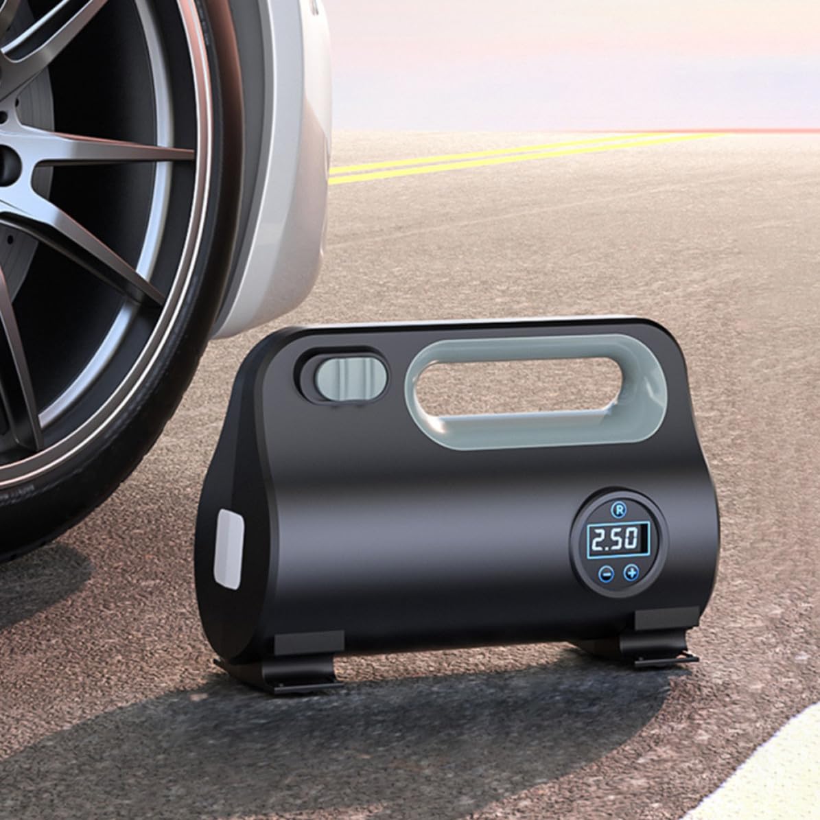 HOMSFOU Compresor de Aire Portátil para Coche y Bicicleta Pantalla Digital, Bomba de Neumáticos 120w Dc12v, Material Abs, Inflador Multifunción para Uso en Carretera