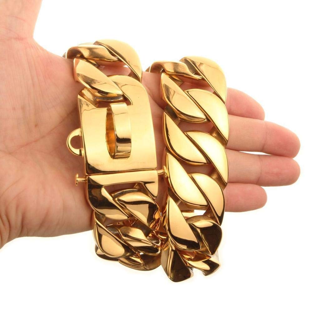 LYVQZPWLRPerros con Herramientas, Correa de adiestramiento for Perros de 32 mm, Cadena de Collar for Perro, Dorada, de Acero Inoxidable 316, for Bulldog y Pitbull, Cadena de adiestramiento for Perros