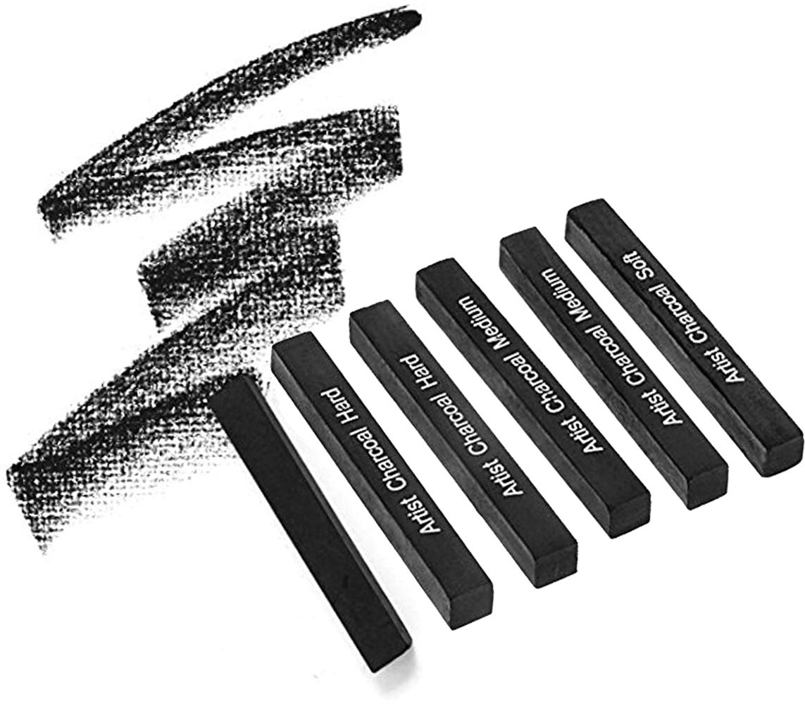 Artist Compressed Charcoal Stick Assorted Soft Medium Hard Artist Charcoal Medium for Drawing Sketching Shading, Art Supplies Sketch Kits Tools Pack of 6