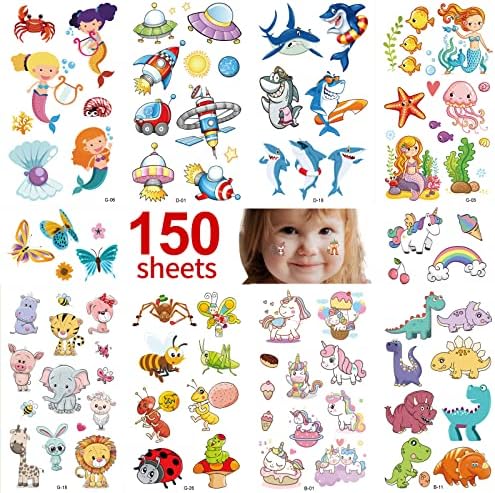 Metker 150 sheets (1700 patterns) kids waterproof Temporary Tattoos, children's temporary tattoo toys,suitable for birthday parties,group activities,tattoos stickers for kid.