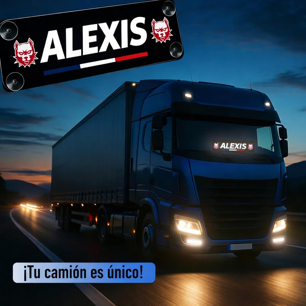 Placa neon personalizado para camión Stick Olivier® - Matriculas personalizadas para camión con iluminación blanca fría con nombre/apodo y logotipos [ Accesorios camion ]