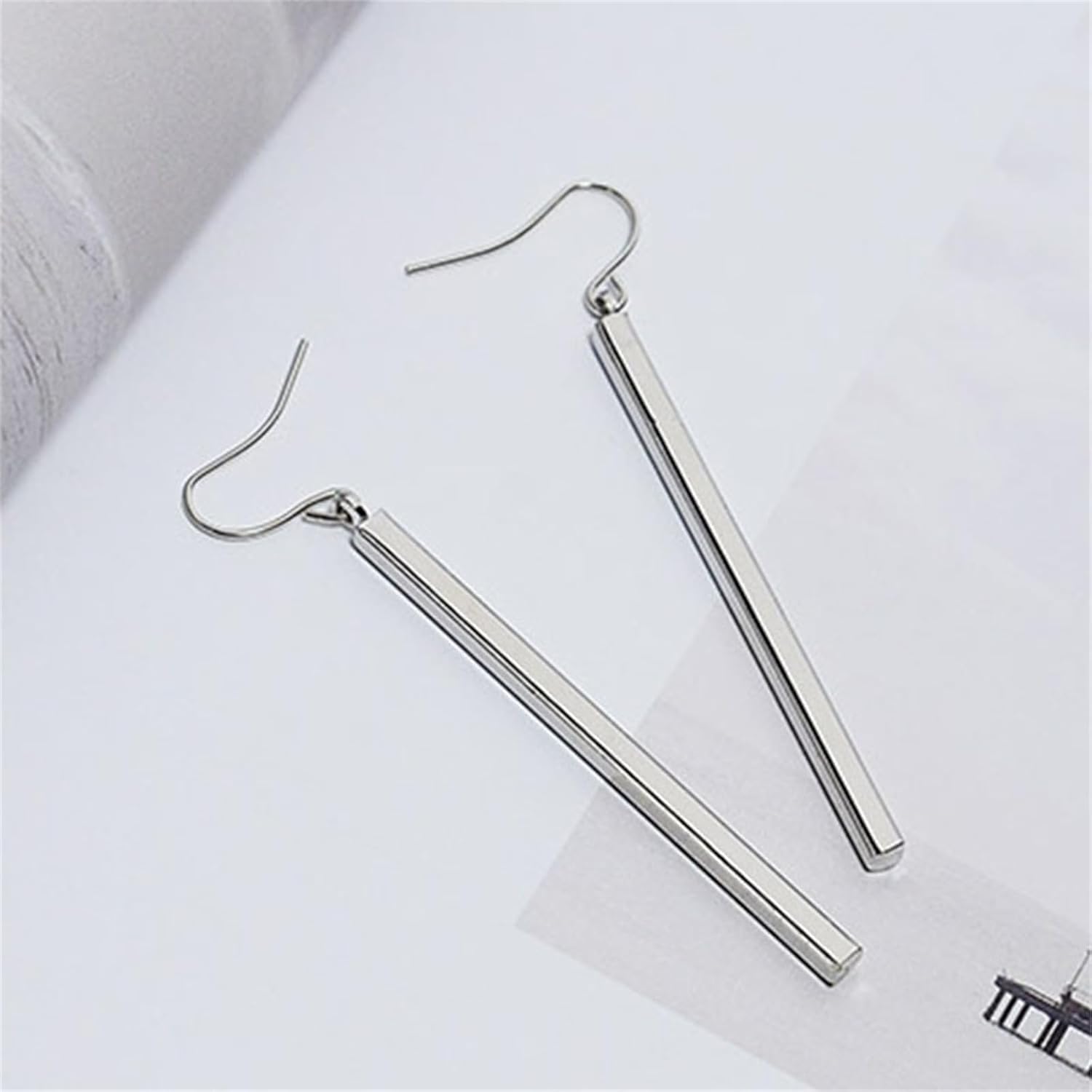 MALOYANVE Long Bar Drop Earrings for Women Trendy Elegant Simple Vertical Stick Handmade Lightweight Hypoallergenic Sterling Silver Dangle Earrings Wedding Jewelry Gifts - Image 4