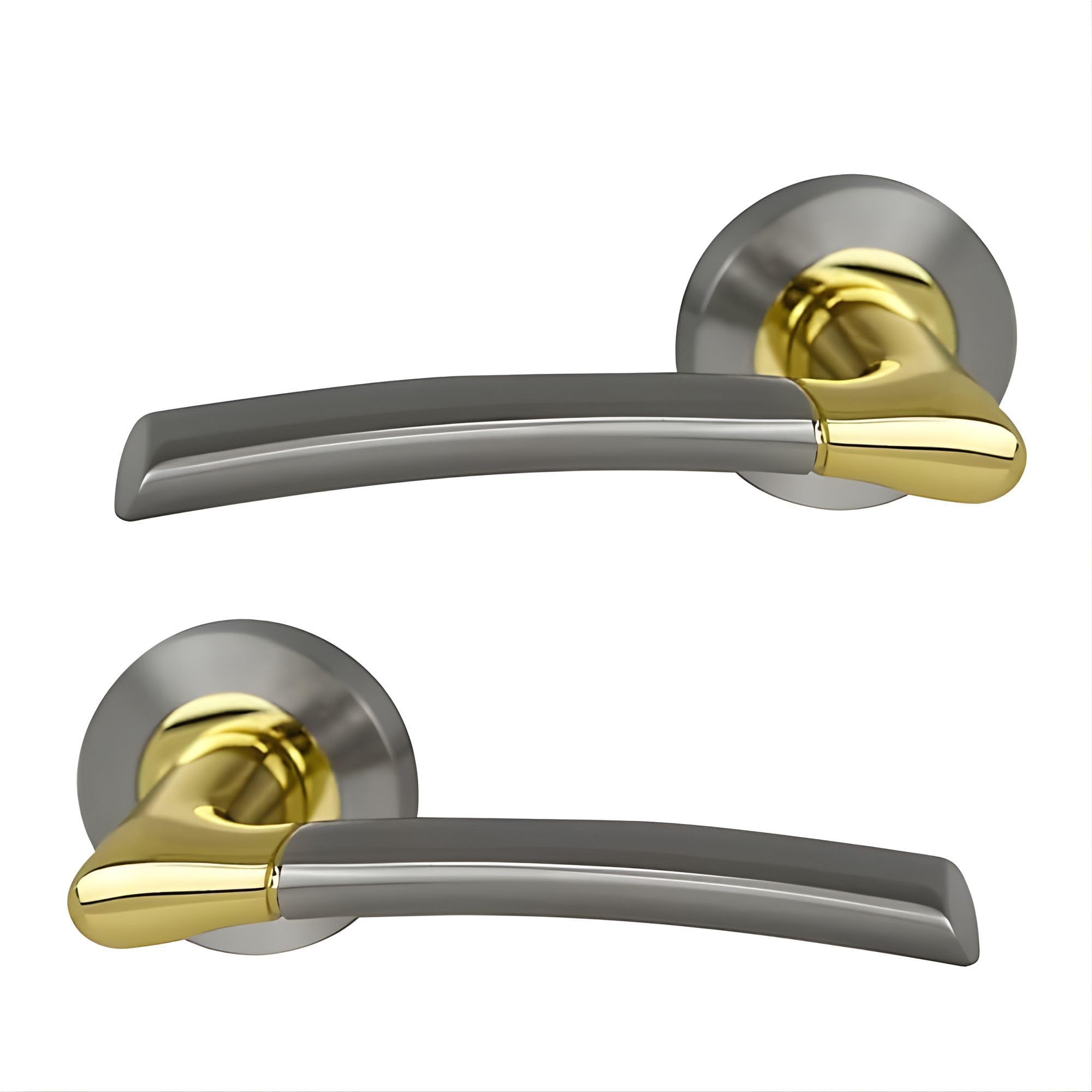 UAP Falcon Internal Door Handles On Round Rose, Satin Nickel Lift & Lock Lever Handles for Interior Wooden Doors, Keyless Pair