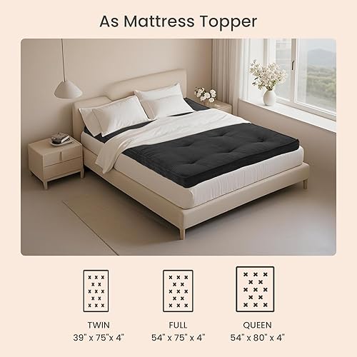 Miniatura 6 de Colchón japonés plegable, colchón de futón de 4 pulgadas, tamaño Queen, sofá cama, alfombrilla de tatami más gruesa, almohadilla para dormir,