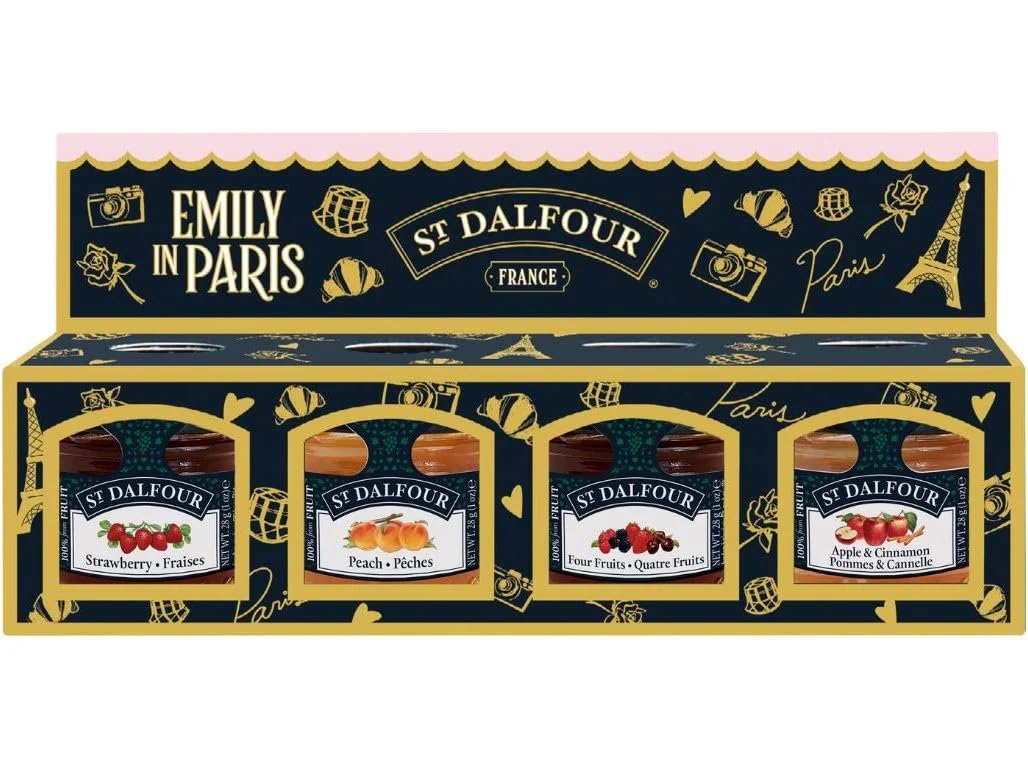 St Dalfour Emily in Paris Mini Fruchtaufstrich Probierset: Himbeere, Orange Ingwer, 4 x 28g, ohne Zuckerzusatz, 100% Frucht