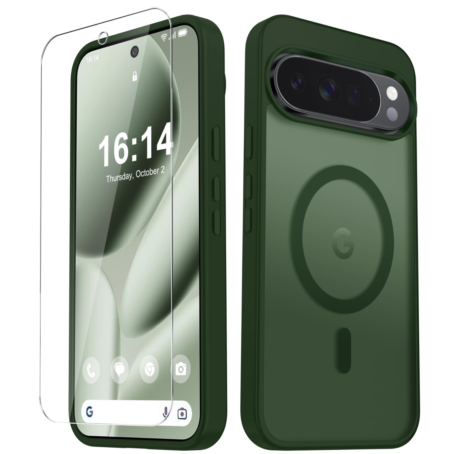 for Google Pixel 10/10 Pro Case, Matte Magnetic Cover, Sage Green | Fit for MagSafe, Screen Protector included, Shockproof Military Grade Protection, Translucent Frosted Back
