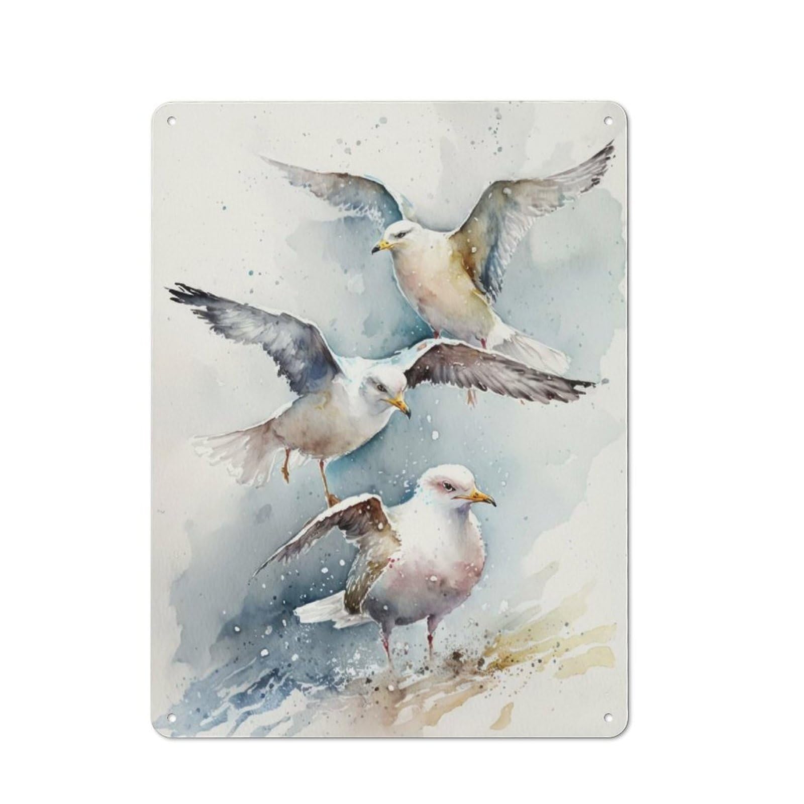 Vintage Watercolor Seagulls Vintage Tin Sign 40x30cm, Cafe Wall Decor for Bakery, Diner, Cafe Or Family Room