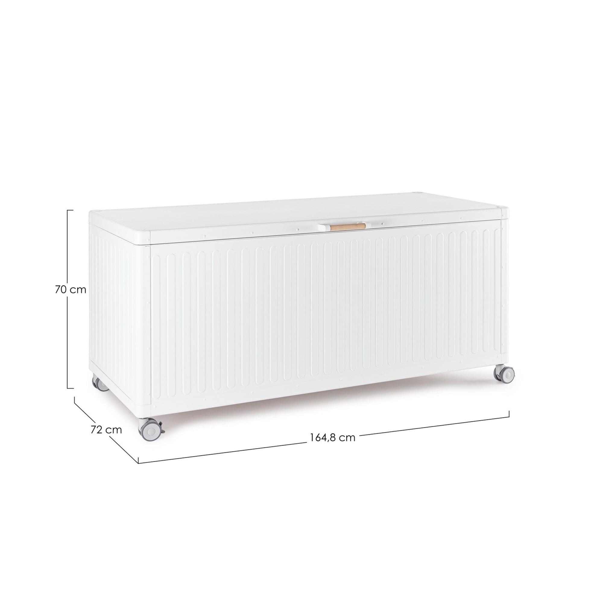 KONTE.DESIGN Baule da Giardino Braga in Alluminio Bianco, con Ruote e Maniglia Effetto Legno