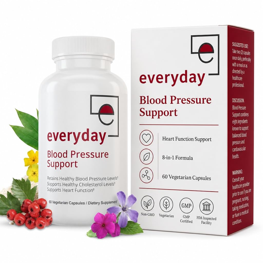 Everyday Blood Pressure Supplements for Heart Health Support - Hawthorn Berry, Arjuna and Magnesium for Cardiovascular Support and Restful Sleep - Natural BP Supplement 60 Capsules