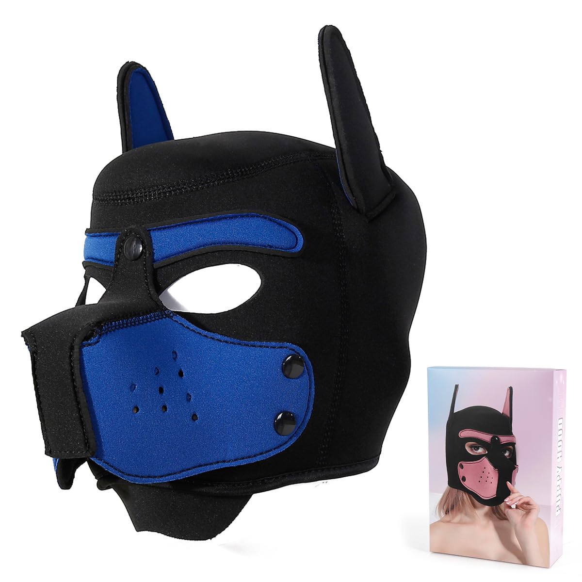 Minvy Adults Neoprene Puppy Hood Mask, Removable Cosplay Dog Full Face Pup Hood Pup Mask for Halloween (Blue) - Image 2