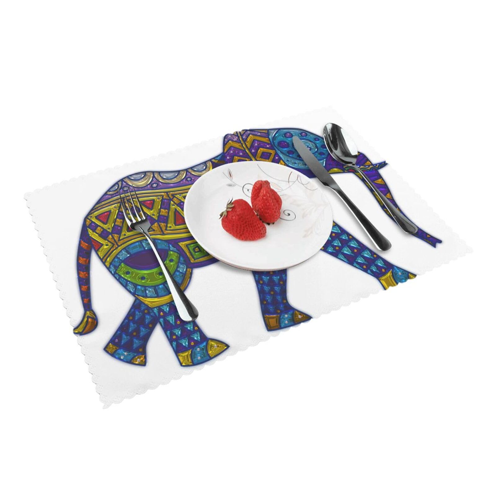 Bnvsadc Colorful Elephant 4 Pcs Heat Resistant Placemat 45X30 Cm, Printed Non-Slip Place Mats For Kitchen Dining Table Indoor Outdoor