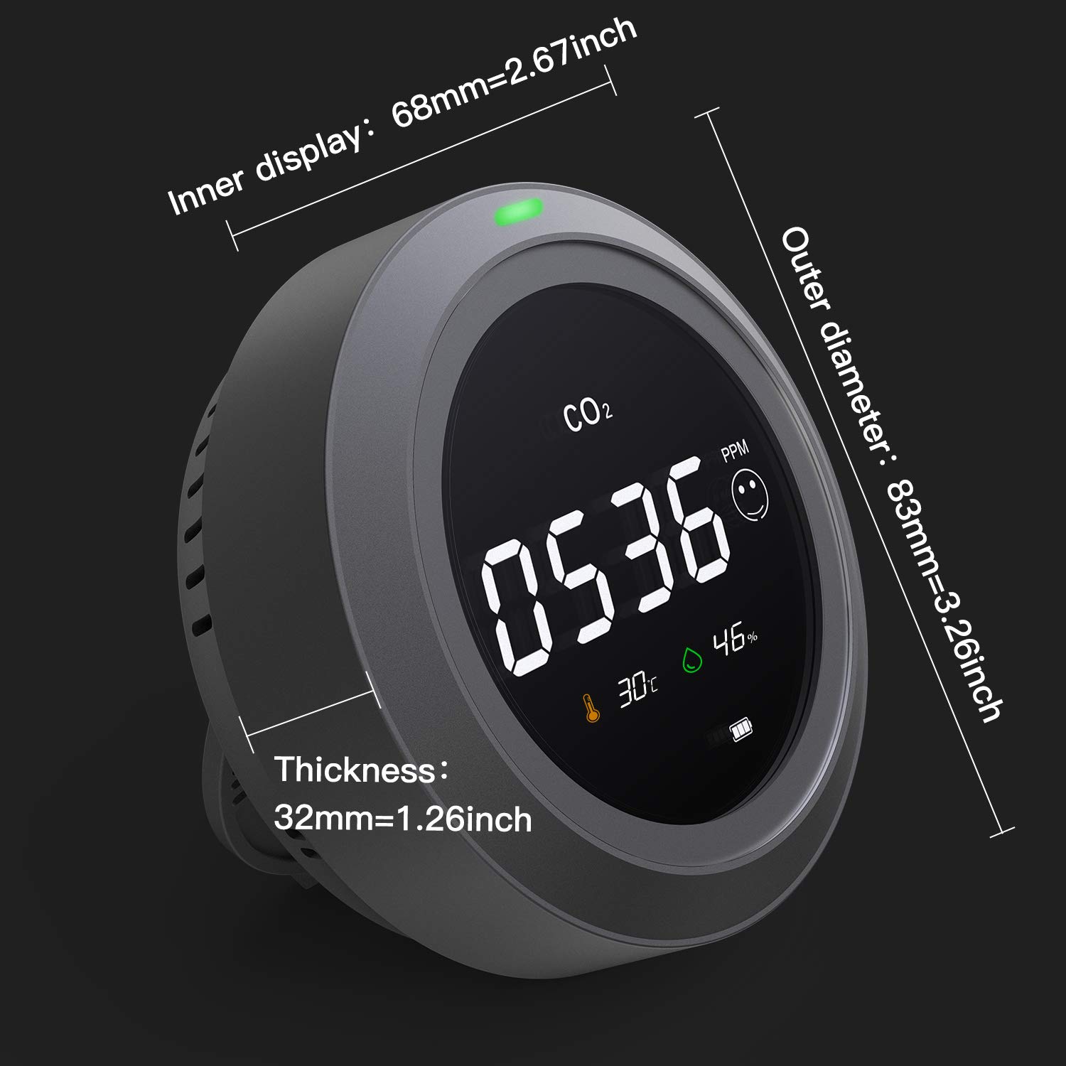 CO2 Messgerät-LifeBasis 3 in 1 Kohlendioxid Detektor, Temperatur-, Feuchtigkeits- und Luftqualitätsmessung, CO2 Meter Monitor Tester mit LCD Anzeige / 0-5000 PPM / 24-Stunden-Echtzeitüberwachung