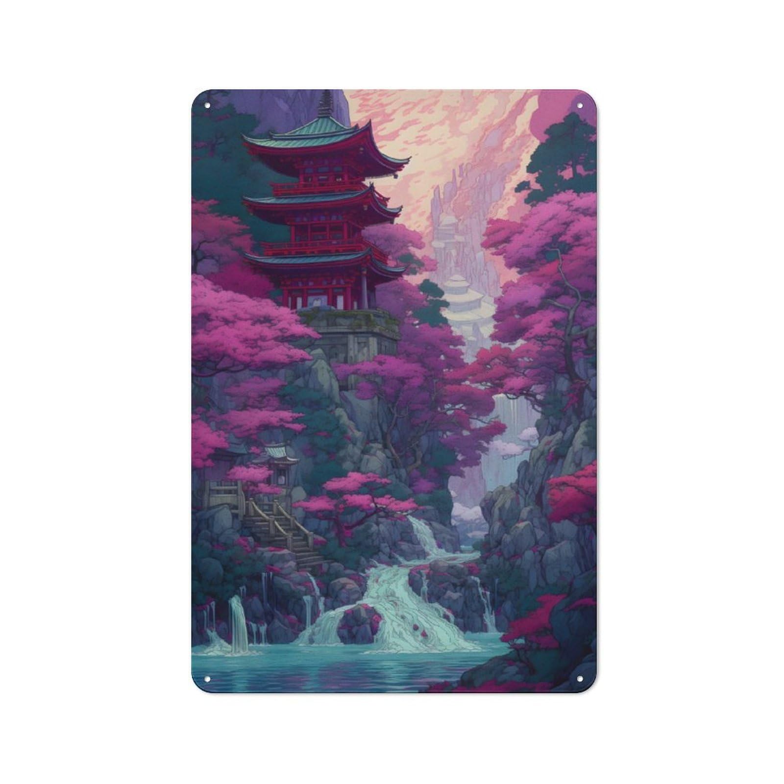 Junmoney Colorful Landscape 30X20cm Retro Metal Sign With For Café Or Restaurant, For Collectors Decorating Cafés And Restaurants