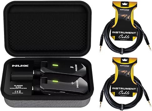NUX C-5RC Wireless Guitar System 5.8GHz Transmitter and Receiver Auto Match, Charging Case with 2 Roxtone Premium Guitar Cables