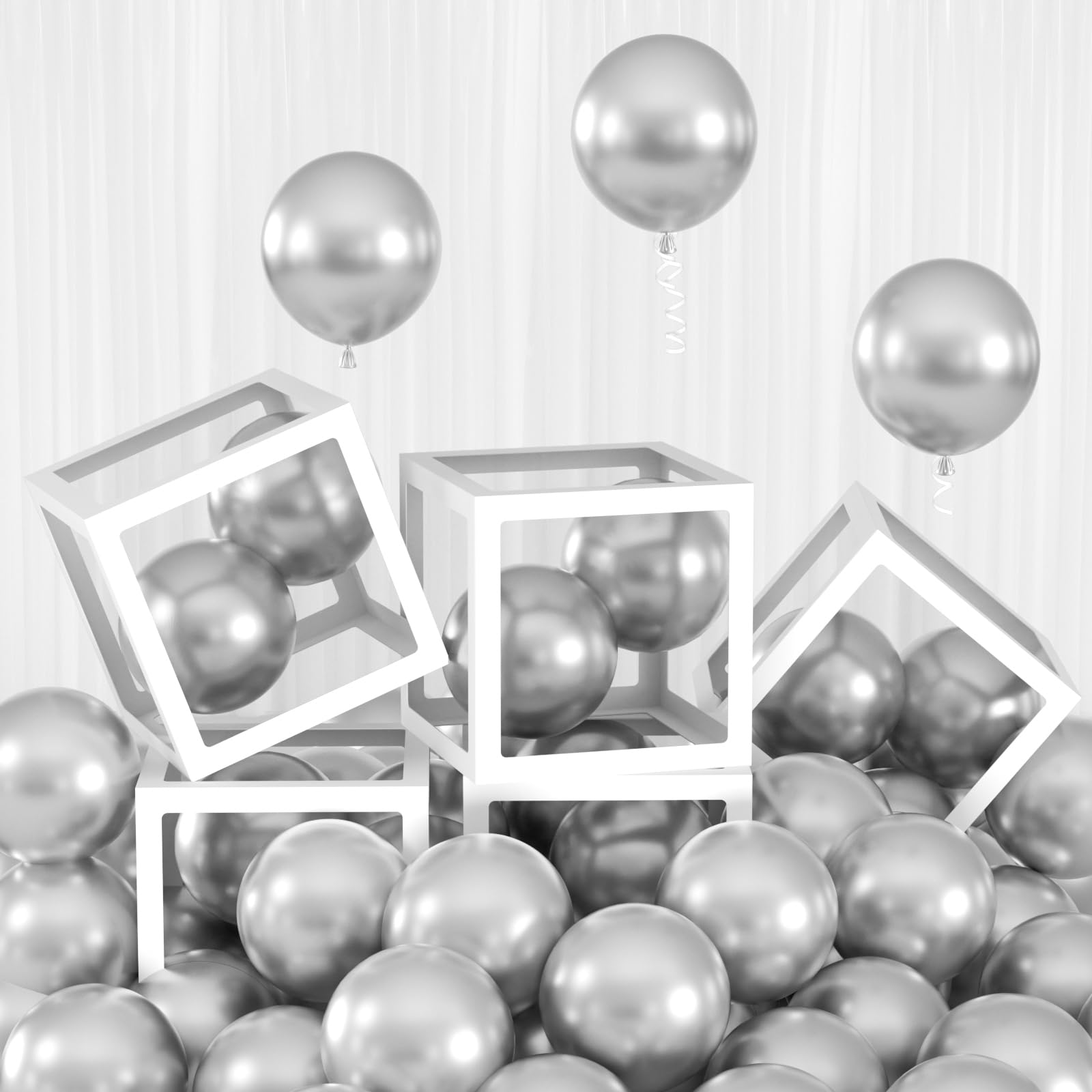 Photo 1 of 100pcs Small Metallic Silver Balloons 5 Inch, 5” Mini Chrome Silver Latex Party Balloons Filler for 2026 Graduation Wedding Retirement Anniversary Party Decorations