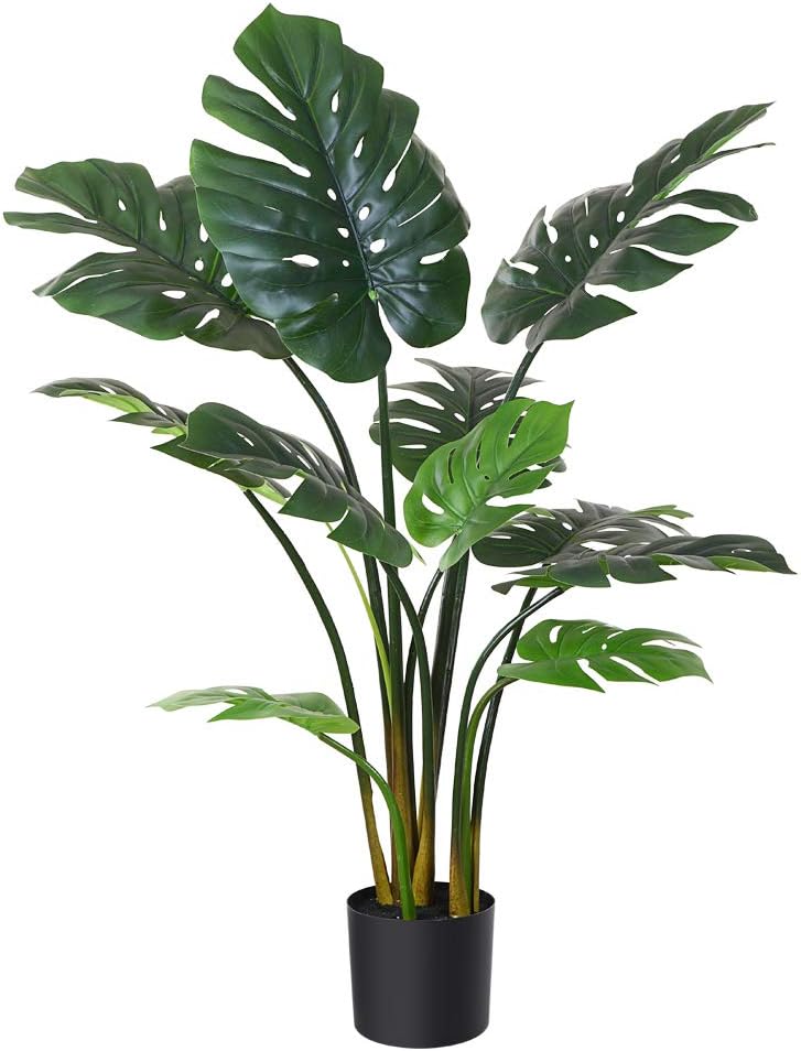 Fopamtri Artificial Monstera Deliciosa Plant 43 Inch/110cm Fake Tropical Palm Tree with 8 Trunks Faux Tree for Indoor Outdoor Decoration Feaux Swiss Cheese Plants for Home Office Housewarming Gift