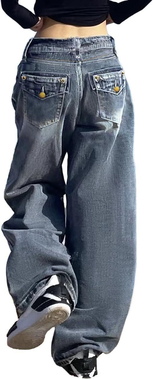 EMMIOL Baggy Jeans for Women, Wide Leg Jeans Plus Size Boyfriends Denim Pants, Y2K Vintage Style