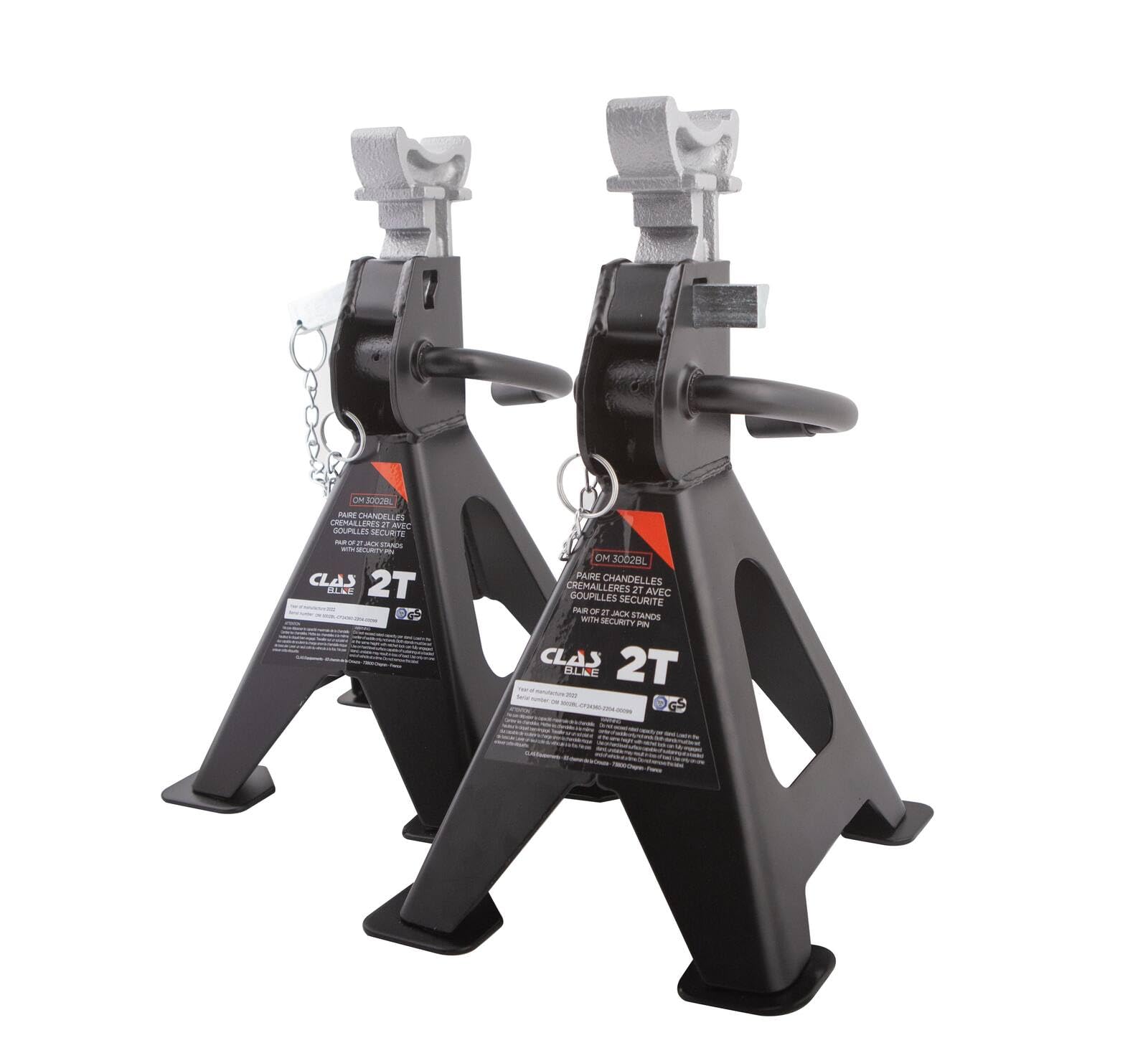 CLAS Equipements Paire chandelles crémaillères 2T avec goupilles sécurité - Om 3002BL