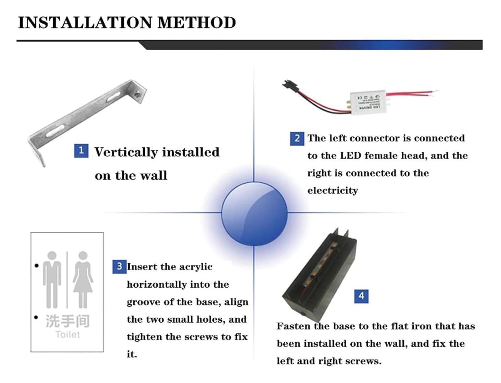 Carteles para aseos, LED, letrero de iluminación acrílica 10 pulgadas, con base metal