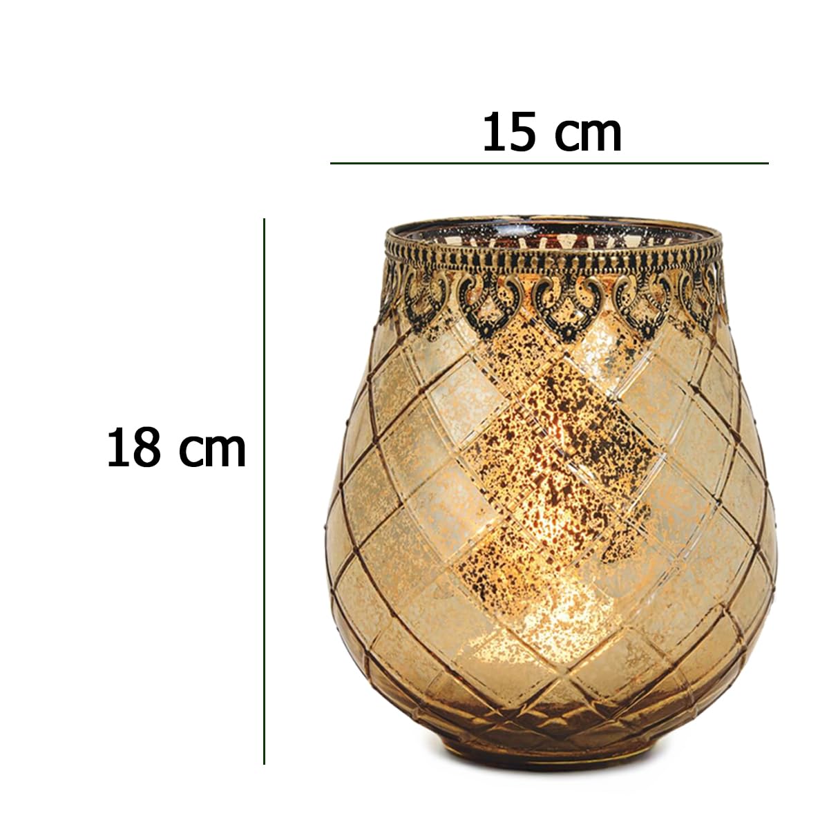 Vintage Windlicht Kerzengläser gold 2er Set in 18 cm - Modernes Windlichtglas als Kerzenständer Laterne und Teelichthalter - Boho Kerzenhalter Teelichtglas als Tisch-Deko, Balkon, Hochzeit