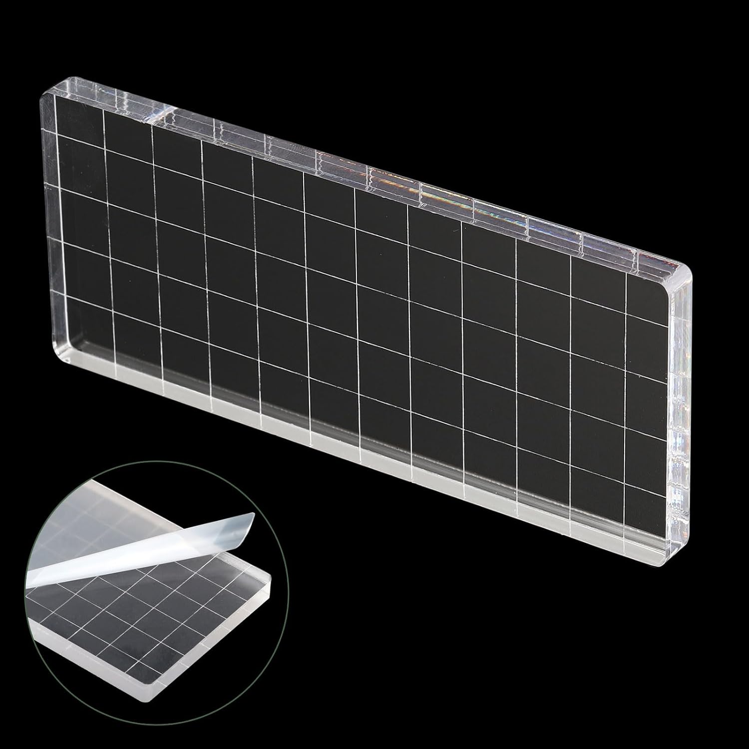 YOKIVE Acrylic Stamp Block with Grid Lines Decorative, Transparent Acrylic Blocks Square, Great for Daily DIY, Crafts, Invitations, Cards (5" x 2")