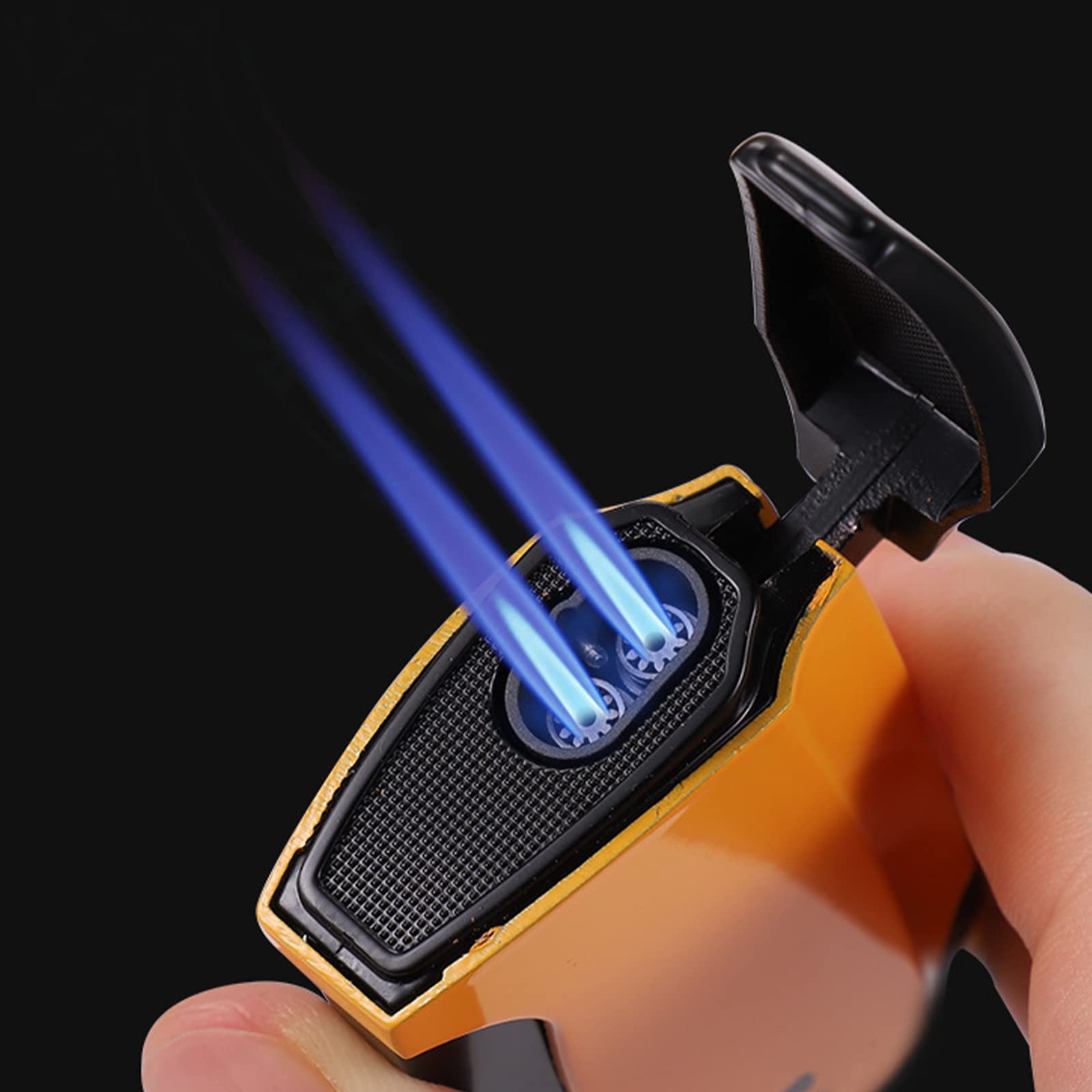 Ensemble Coupe-Cigare et Briquet Portable Double Jet Flame Butane Briquet Rechargeable Coupe-Vent Briquet Cadeaux pour Hommes (Vendu sans Gaz)