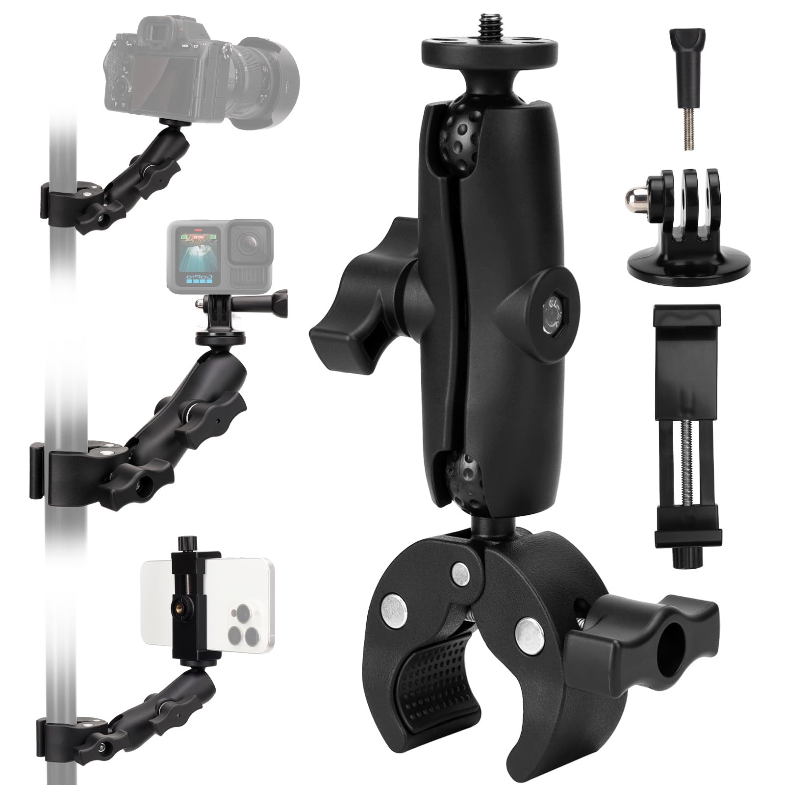 Xastro Supporto da moto per Insta360 X4 X5, morsetto per fotocamera, supporto per bicicletta con bastone per selfie invisibile da 27-120 cm, doppio morsetto, compatibile con accessori per fotocamera