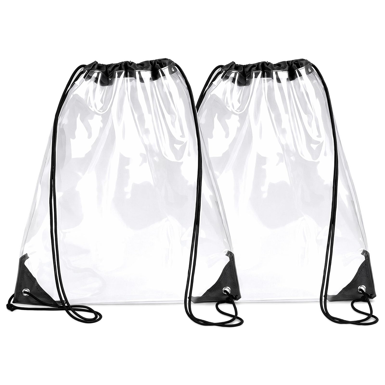 Dooaqiin 2Pcs Clear Drawstring Bag for Stadium Events, Waterproof PVC Transparent Backpack, Lightweight Clear Concert Bag Small String Bags for College Sports, Gym, Beach, Festivals