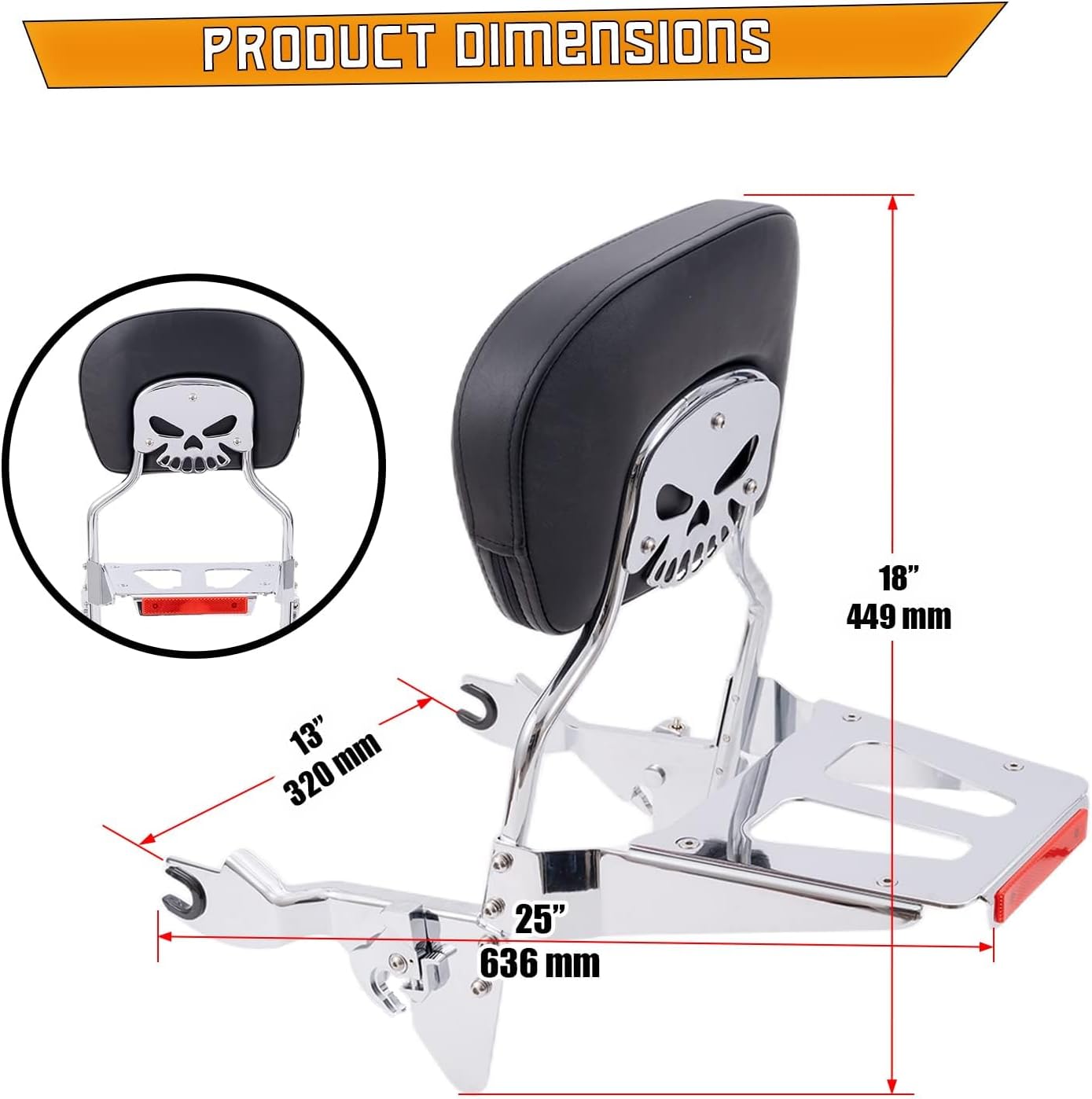 Sissy Bar Passenger Backrest for Harley Davidson Touring Road King Street Glide Road Glide Electra Glide (Chrome, For Touring 2009-2023)