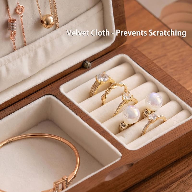 6.4" Mini Walnut Jewelry Box, Portable 1-Tier Travel Storage for Necklaces Rings Earrings image 4