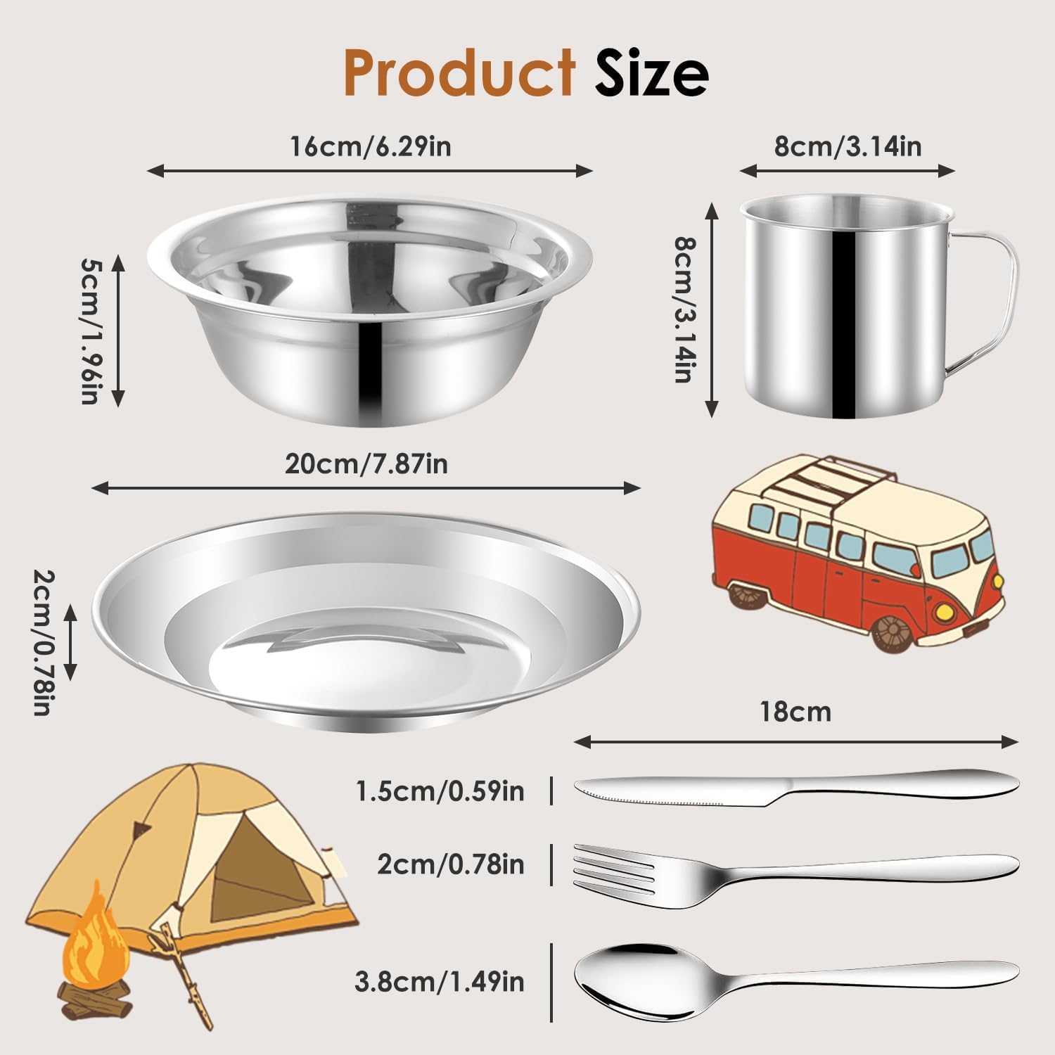 28 Teiliges Utensilien Campinggeschirr Set aus Edelstahl