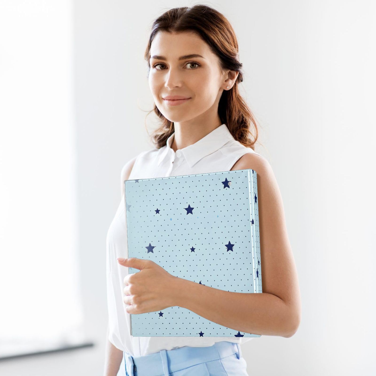 Raccoglitore per materiale scolastico da 1 e 1/2 pollici, griglia blu con stampa a stelle
