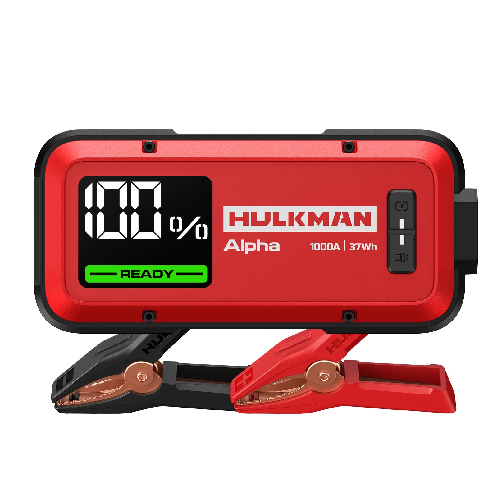 Hulkman Alpha,Ultra Red,1000A 37Wh Jump Starter, Lightweight, Stylish,12V Jump Box with Jumper Cables,45-Min Full Recharge,24-Month Standby,3-Step Easy Start,IP65,LED Display,for 6.5L Gas/3.0L Diesel