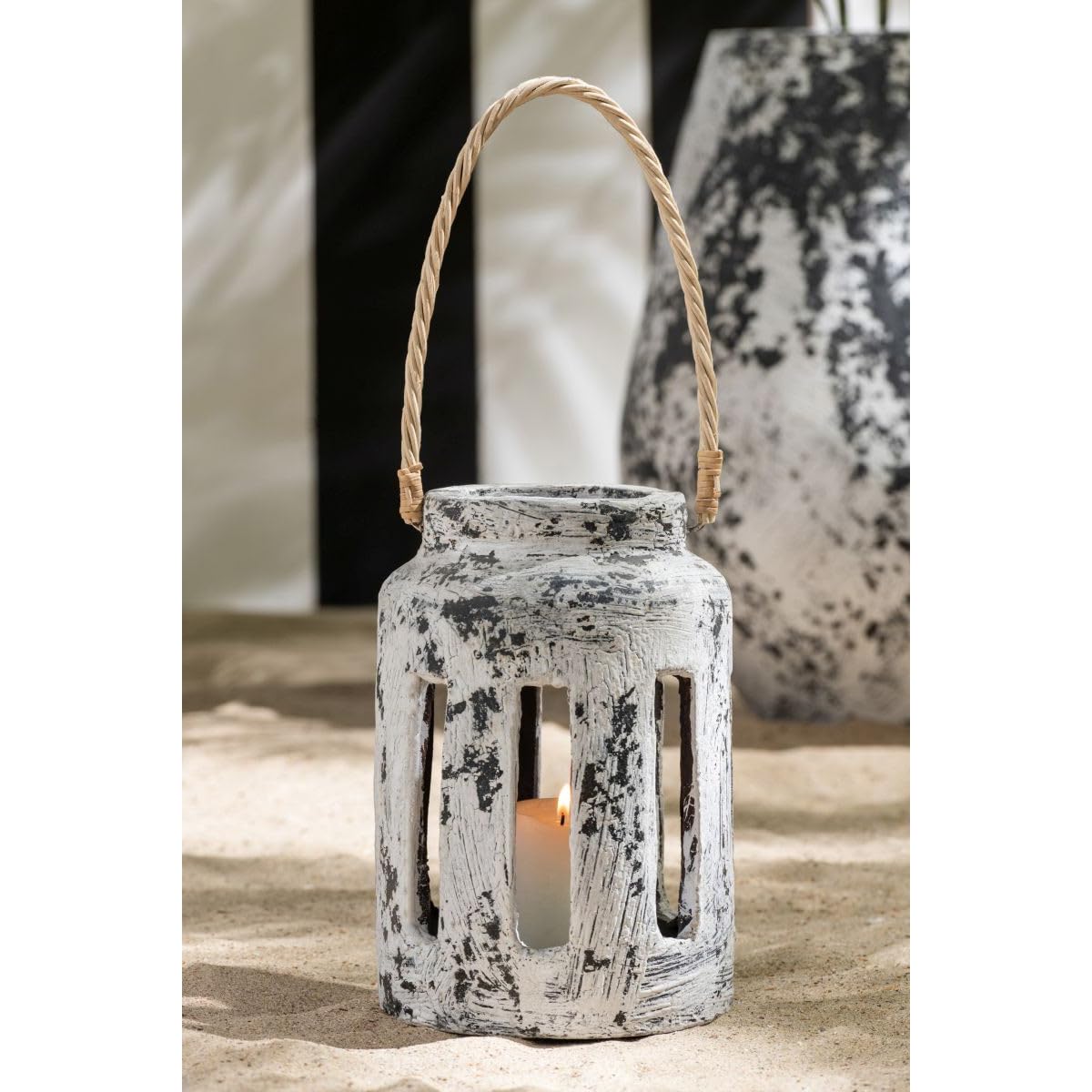Lanterne en Terre Cuite "Ruby" 34cm Noir & Blanc