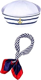 2Pcs Yacht Captain Hat Sunglasses Sailor Ship Cap Scarf Boat Costume For Adults Cosplay Halloween Party Decor