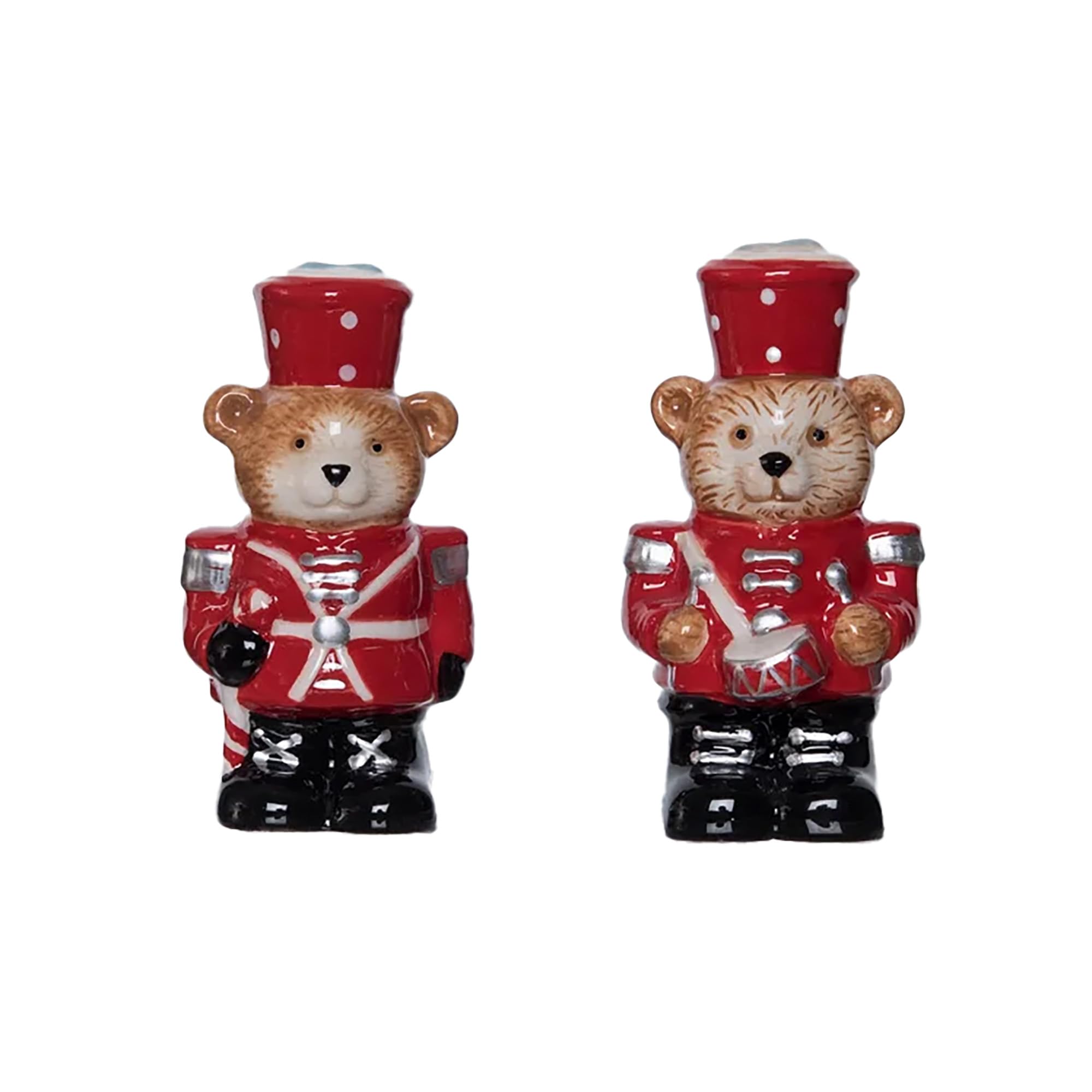 100 North Christmas Bear Nutcracker Holiday Red 3.25 inch Ceramic Salt and Pepper Shaker Set of 3