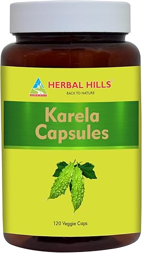 HERBAL HILLS Cápsulas de melón amargo/calabaza amarga/Karela (Momordica Charantia) | 120 unidades (900 mg) | Lo mejor para la salud de los ojos y la