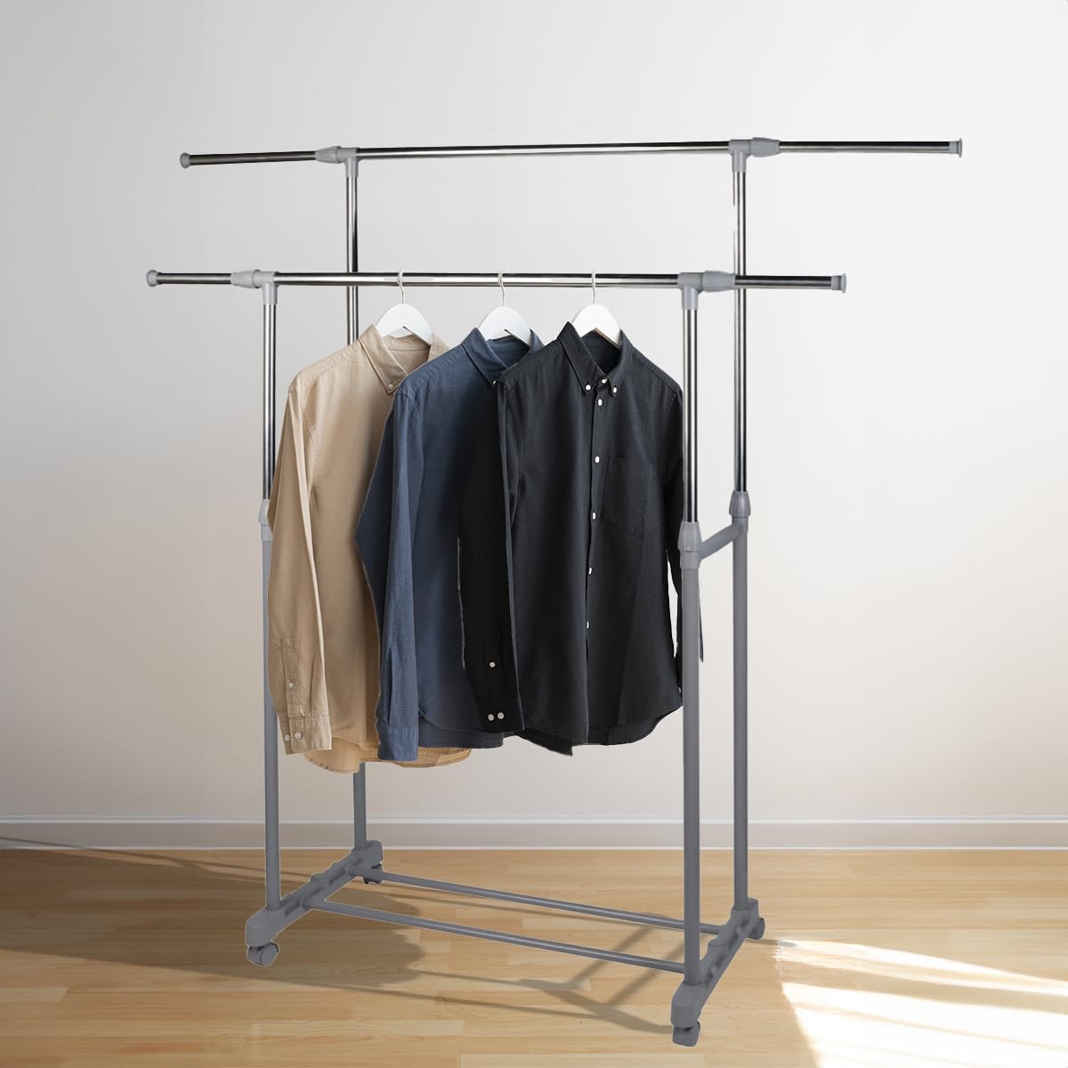 Appendiabiti Robusto A 2 Livelli Con Ruote - Organizer Per Vestiti, Cappotti, Camicie, Spazio Ampio, Mobile
