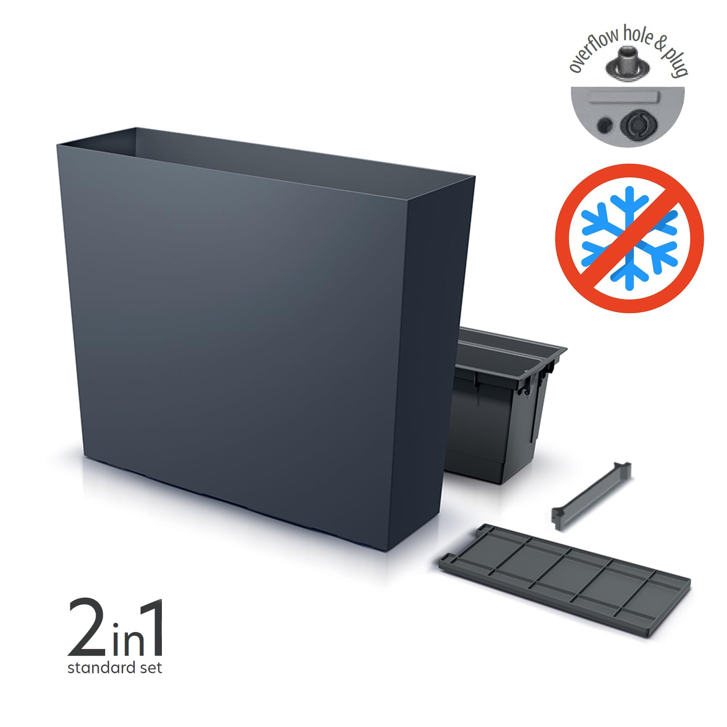 IMJ-Global - 3 Vasi per Piante da Esterno Interno Moderni, Fioriera da Esterno Rettangolare 58x18x49,8cm (44 Litri) con Inserto da 12 Litri, Vaso in Plastica Resistente Alle Intemperie (Nero)