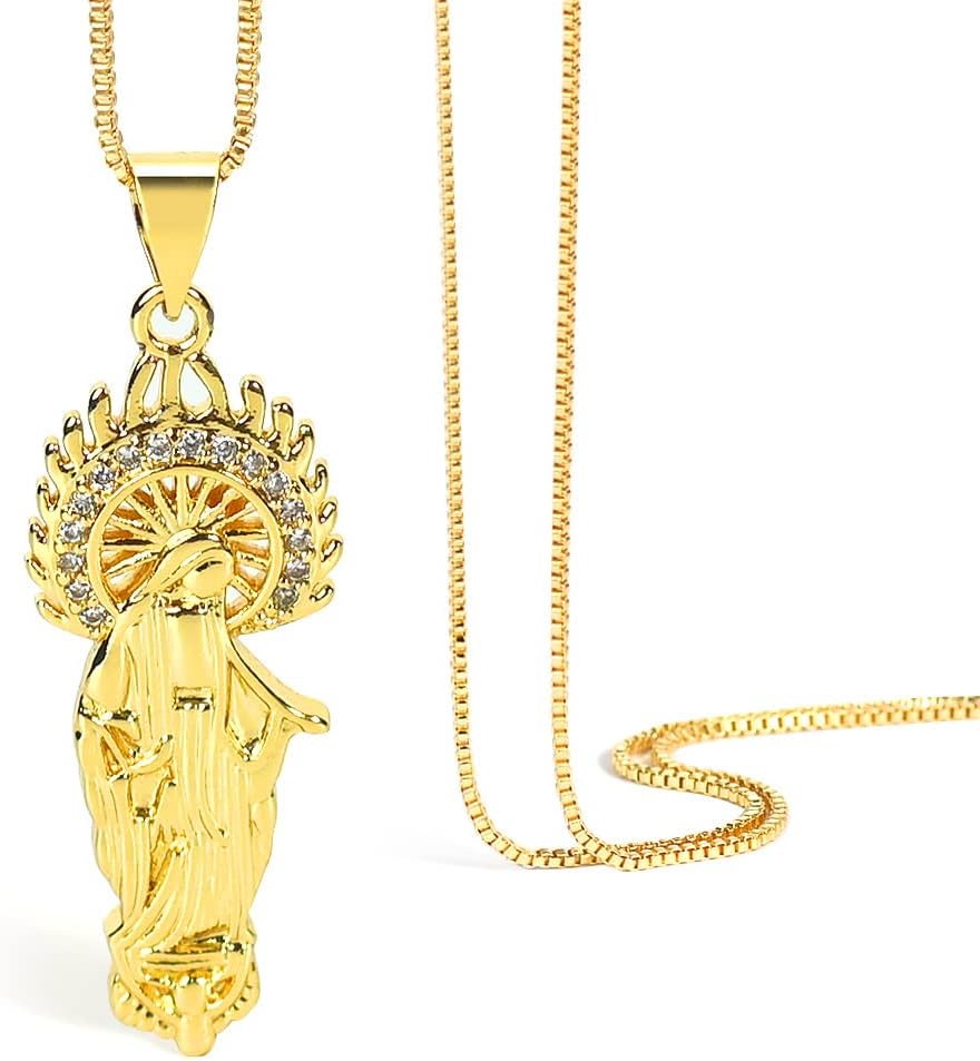 BeTimeVirgin Mary Necklace: 18K Gold Plated Virgin Mary Pendant Jewelry for Women, Mothers Day Gifts, Gold, Zircon