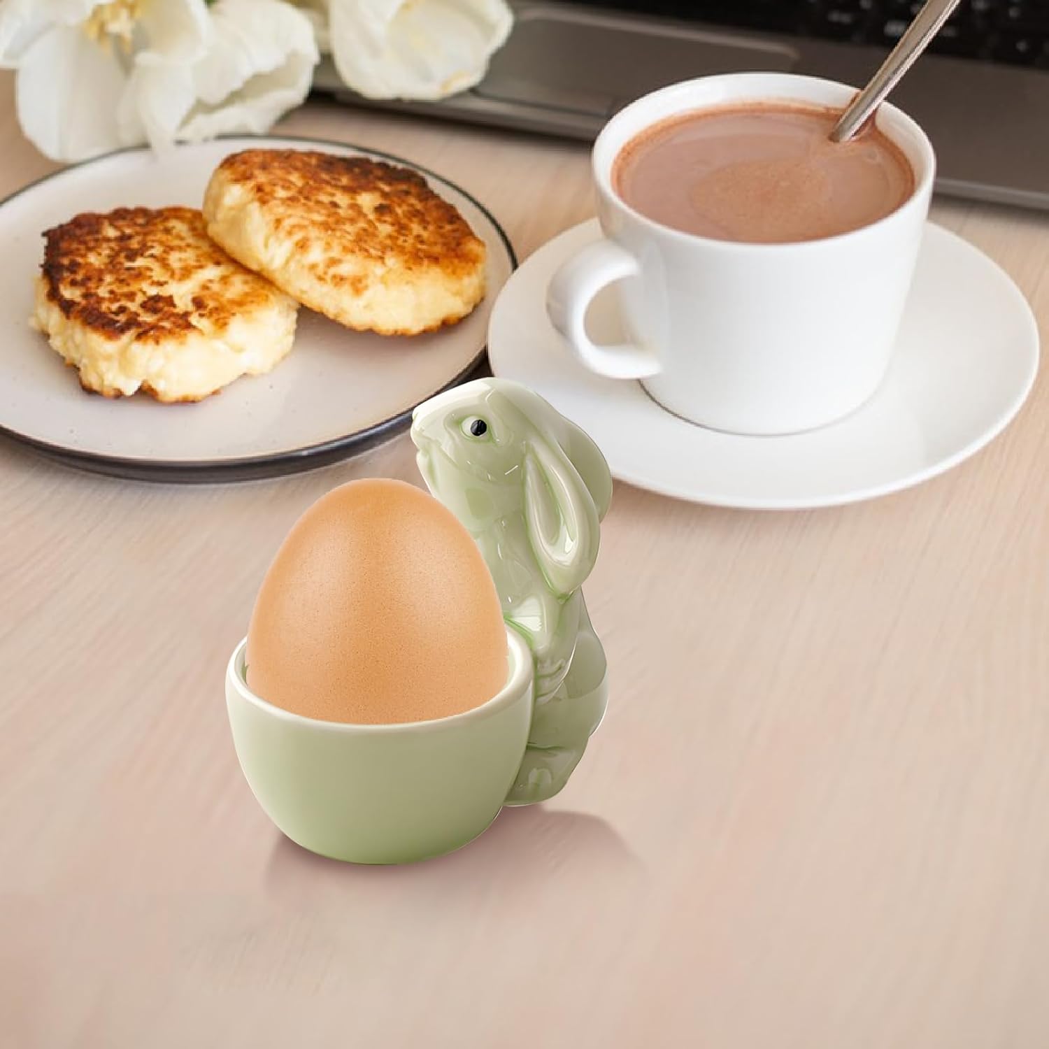 Egg Cups for Soft Boiled Eggs, Easter Egg Holder Soft Boiled Egg Cups Creative Egg Display Stand Ceramic Rabbit Bunny Egg Cup Holder for Home Decor Kitchen Utensils Easter Bunny Egg Stand Decoration